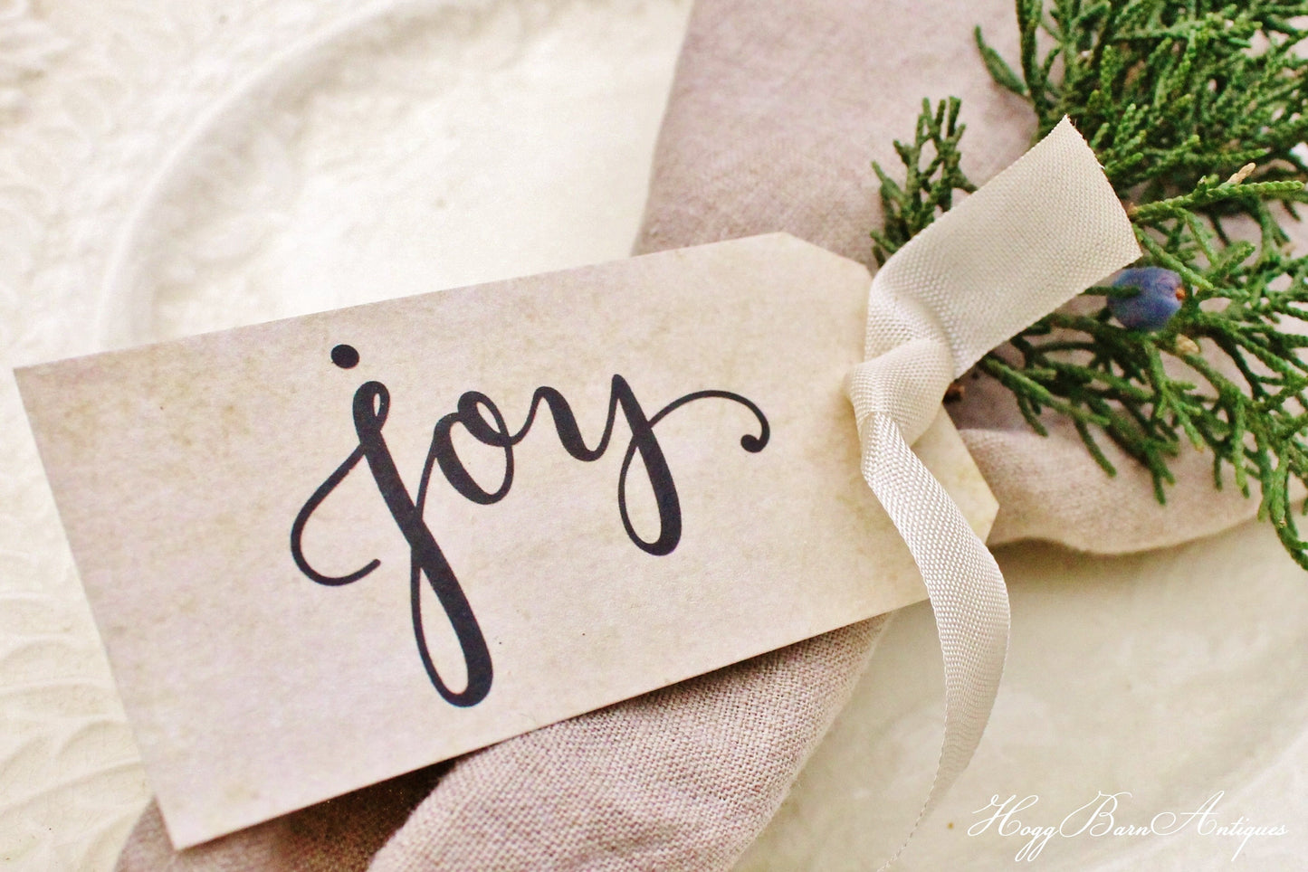 JOY GIFT TAG Christmas Tag Place Card Napkin Ring Name Card Hand Lettered Calligraphy French Farmhouse Christmas Decor Card