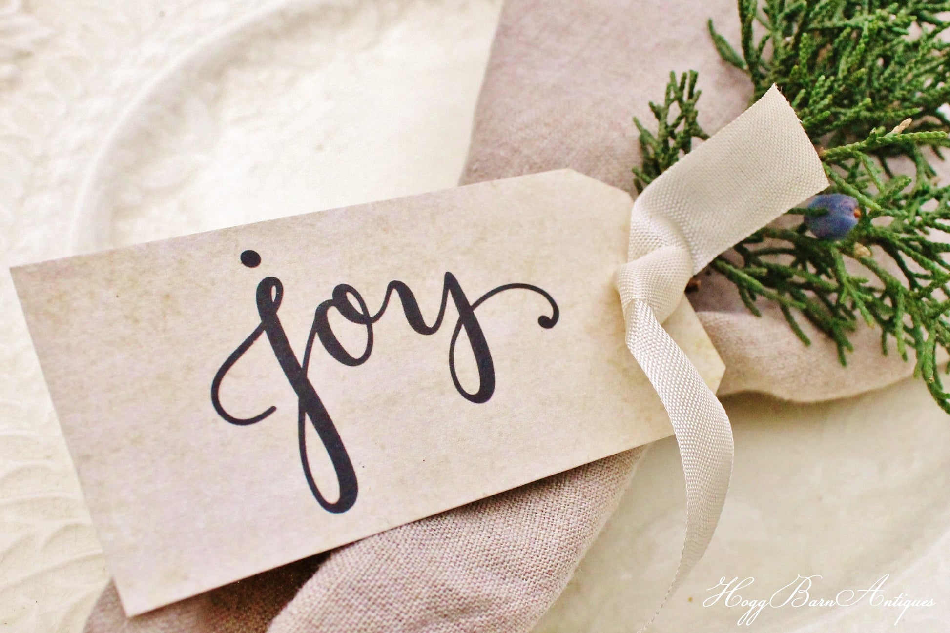 JOY GIFT TAG Christmas Tag Place Card Napkin Ring Name Card Hand Lettered Calligraphy French Farmhouse Christmas Decor Card