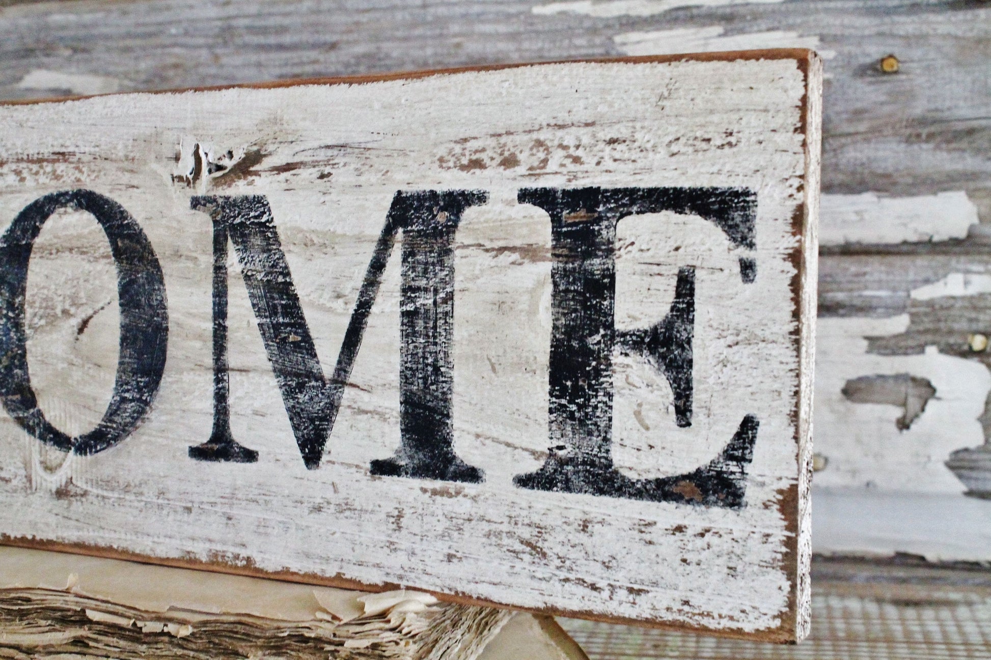 HOME Farmhouse Sign Painted Salvage Barn Wood Reclaimed White Chippy Paint Architectural Primitive Farmhouse Decor Painted Fixer Upper Decor