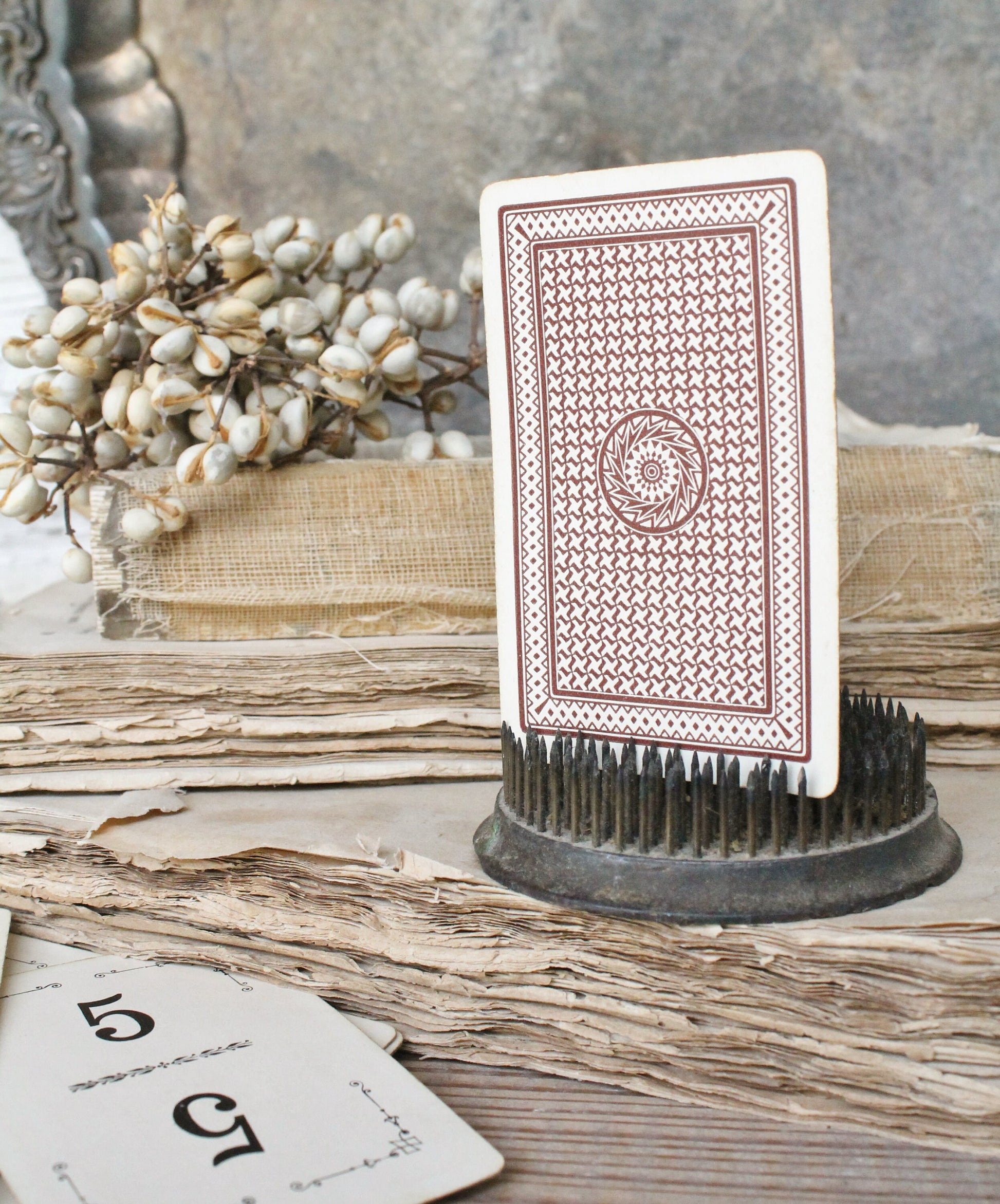 Antique Flinch Number Card Game Farmhouse Decor Fixer Upper Style Cardboard Black Number BROWN Back