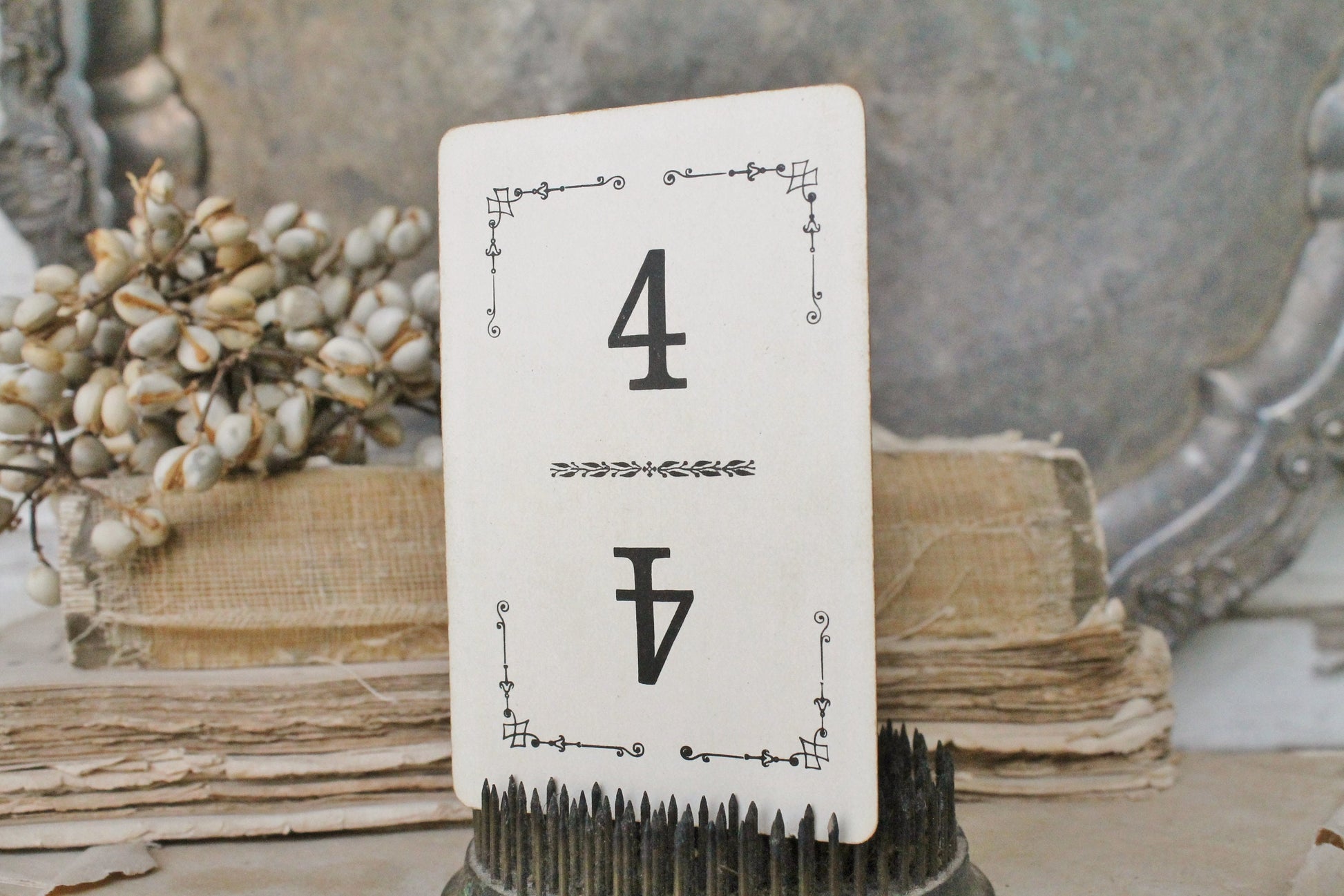 Antique Flinch Number Card Game Farmhouse Decor Fixer Upper Style Cardboard Black Number BROWN Back