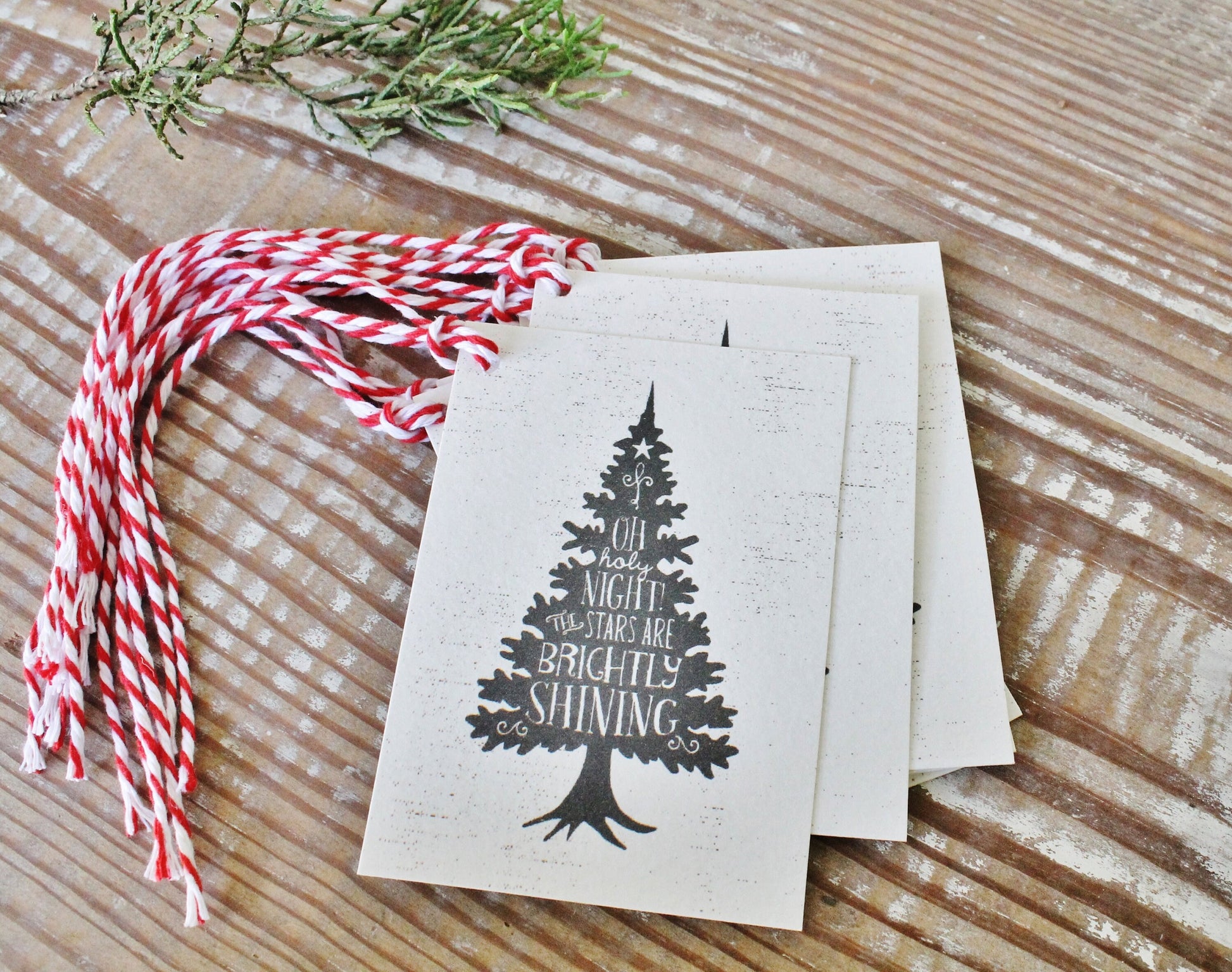 Christmas Gift Tags Vintage Christmas Tree OH HOLY NIGHT Farmhouse Decor Gift Wrap Tree Silhouette Hand Lettered Pine Thrill of Hope Chalk