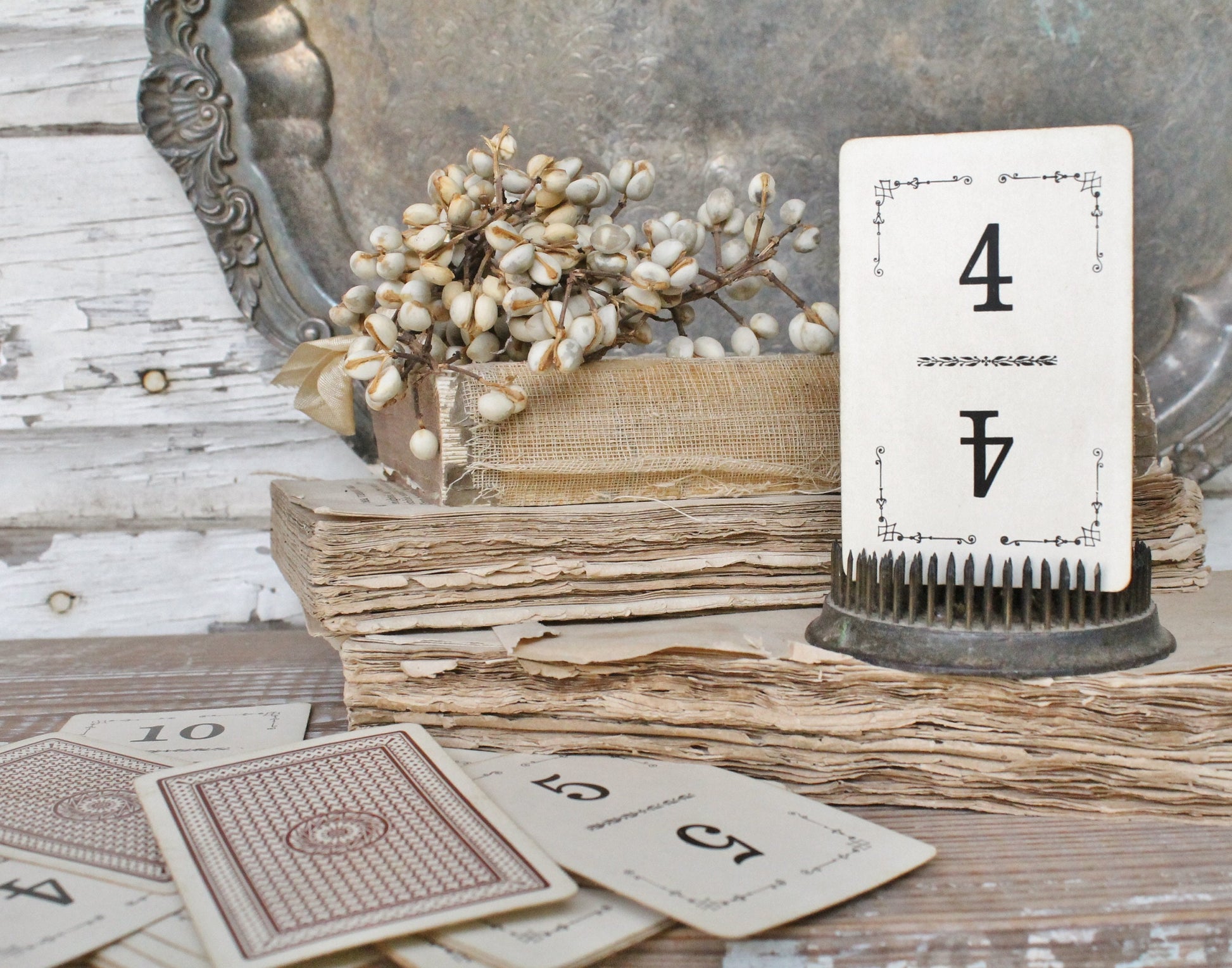 Antique Flinch Number Card Game Farmhouse Decor Fixer Upper Style Cardboard Black Number BROWN Back