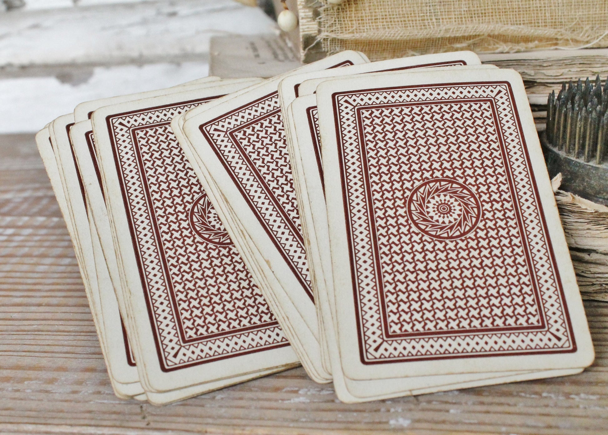 Antique Flinch Number Card Game Farmhouse Decor Fixer Upper Style Cardboard Black Number BROWN Back