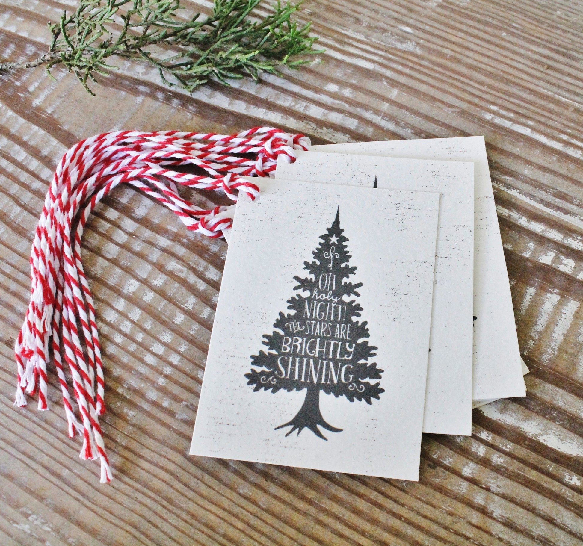 Christmas Gift Tags Vintage Christmas Tree OH HOLY NIGHT Farmhouse Decor Gift Wrap Tree Silhouette Hand Lettered Pine Thrill of Hope Chalk