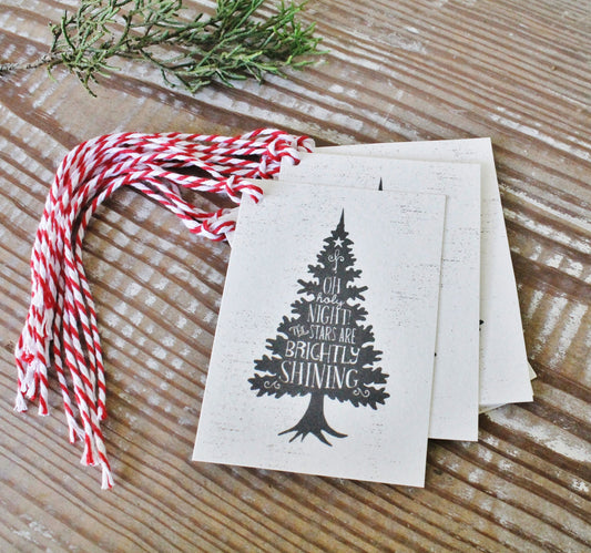 Christmas Gift Tags Vintage Christmas Tree OH HOLY NIGHT Farmhouse Decor Gift Wrap Tree Silhouette Hand Lettered Pine Thrill of Hope Chalk