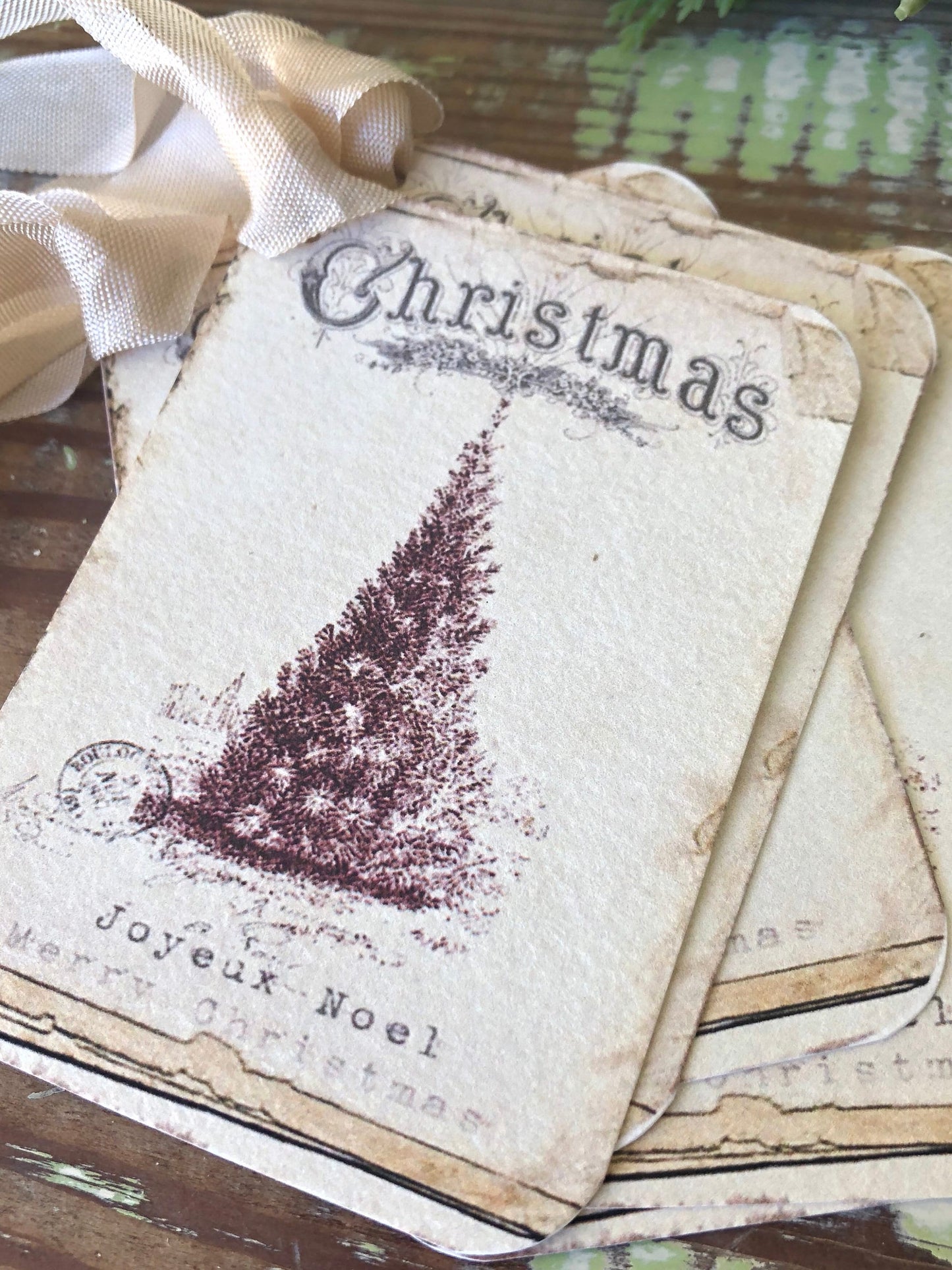 Christmas Vintage Gift Tags CHRISTMAS TREE Farmhouse Christmas Decor Card French Shabby Gift Wrap