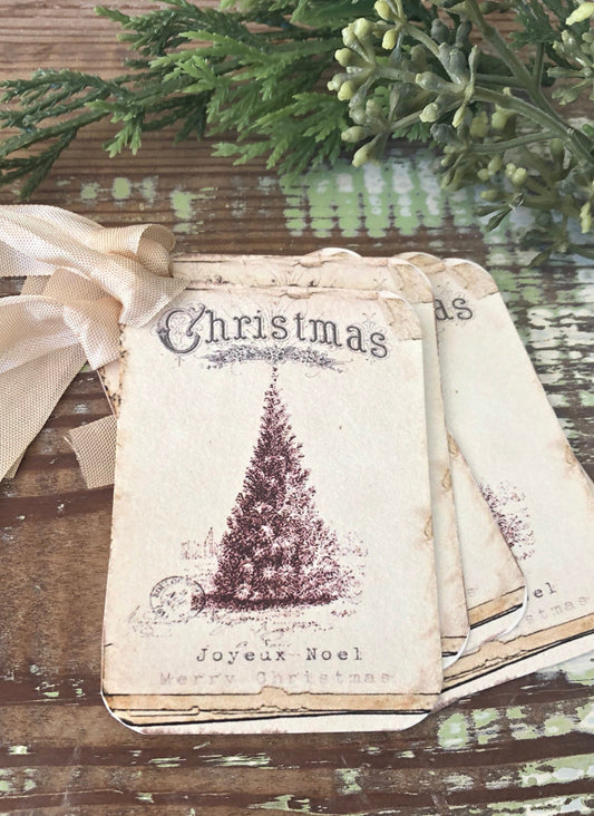 Christmas Vintage Gift Tags CHRISTMAS TREE Farmhouse Christmas Decor Card French Shabby Gift Wrap