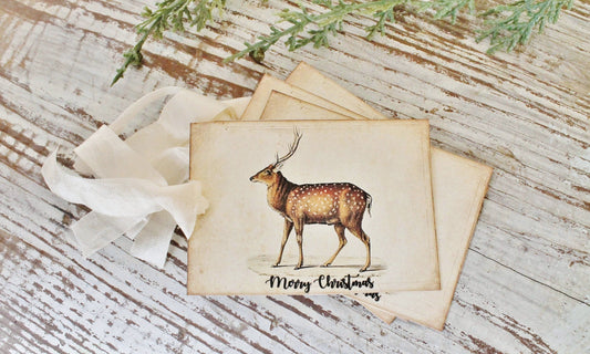 Christmas Gift Tags Vintage Deer Fawn MERRY CHRISTMAS Farmhouse Decor Card Gift Wrap Christmas Stag Buck Primitive Christmas