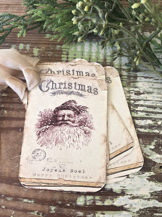 Christmas Vintage Gift Tags SANTA CLAUS St Nick Farmhouse Christmas Decor Card French Shabby Gift Wrap