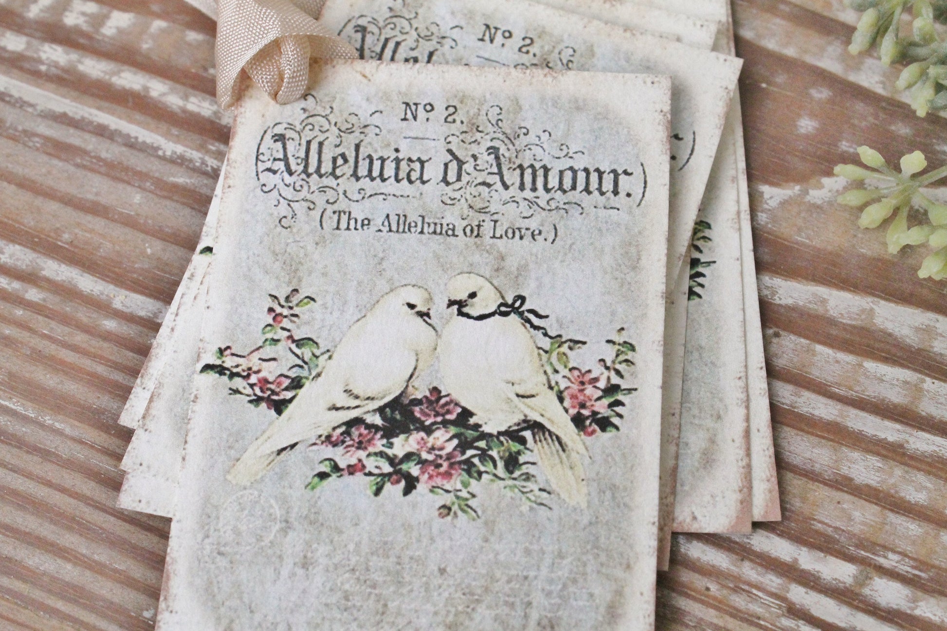 Valentine Vintage Gift Tags Amour BIRDS DOVES French Roses Farmhouse Decor Card Shabby