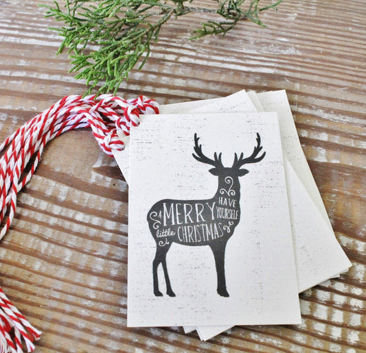 Christmas Gift Tags Chalk Vintage DEER Have Yourself A Merry Little Christmas Farmhouse Decor Gift Wrap Reindeer Silhouette Hand Lettered
