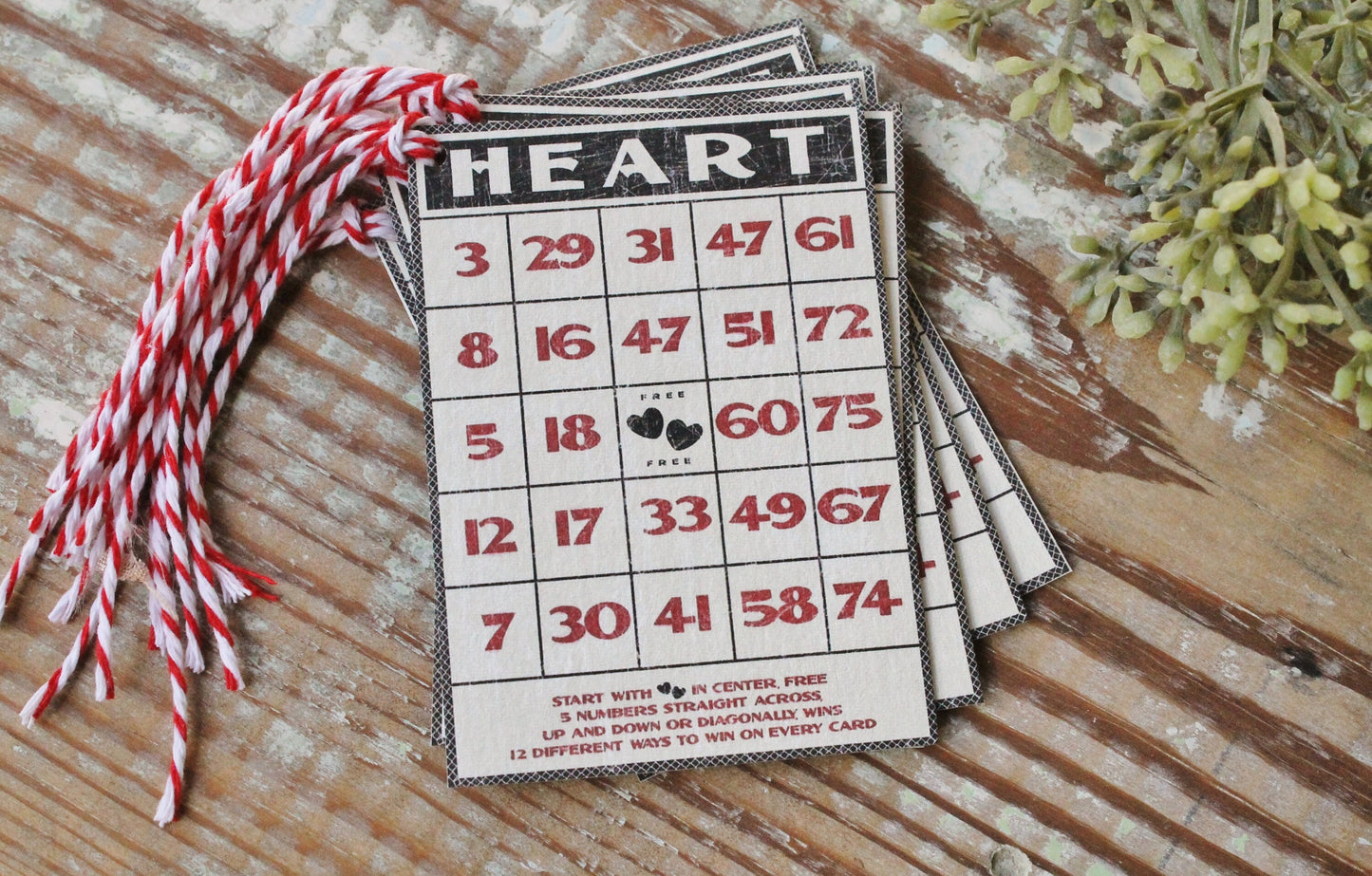 Vintage Valentine BINGO Gift Tags HEART Farmhouse Decor Card Shabby