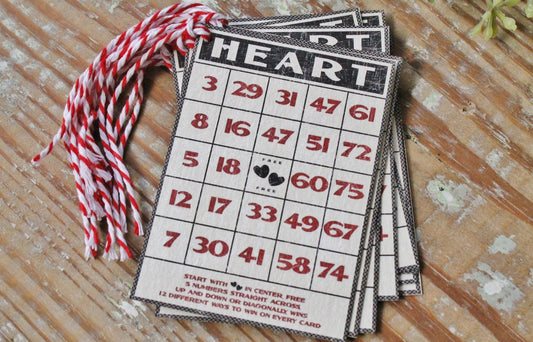 Vintage Valentine BINGO Gift Tags HEART Farmhouse Decor Card Shabby