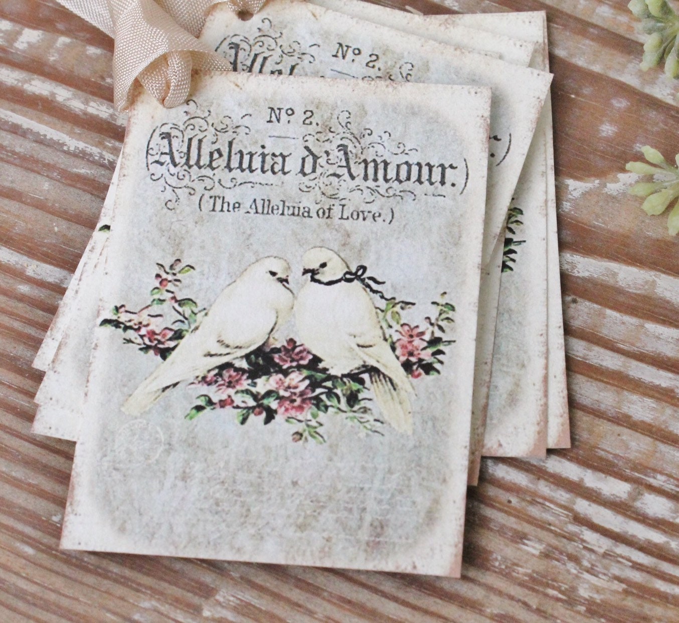 Valentine Vintage Gift Tags Amour BIRDS DOVES French Roses Farmhouse Decor Card Shabby