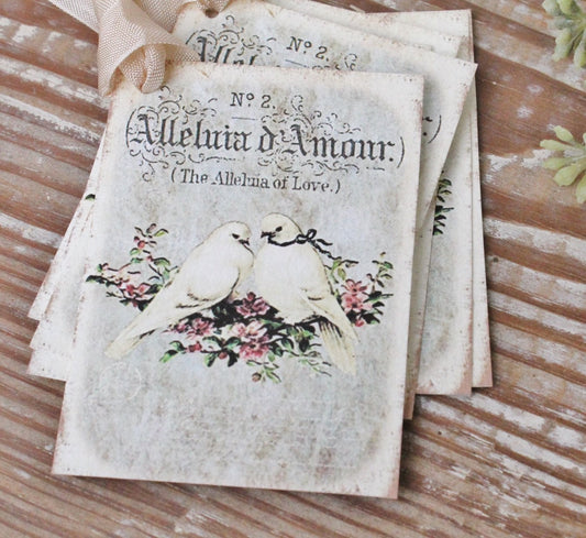 Valentine Vintage Gift Tags Amour BIRDS DOVES French Roses Farmhouse Decor Card Shabby