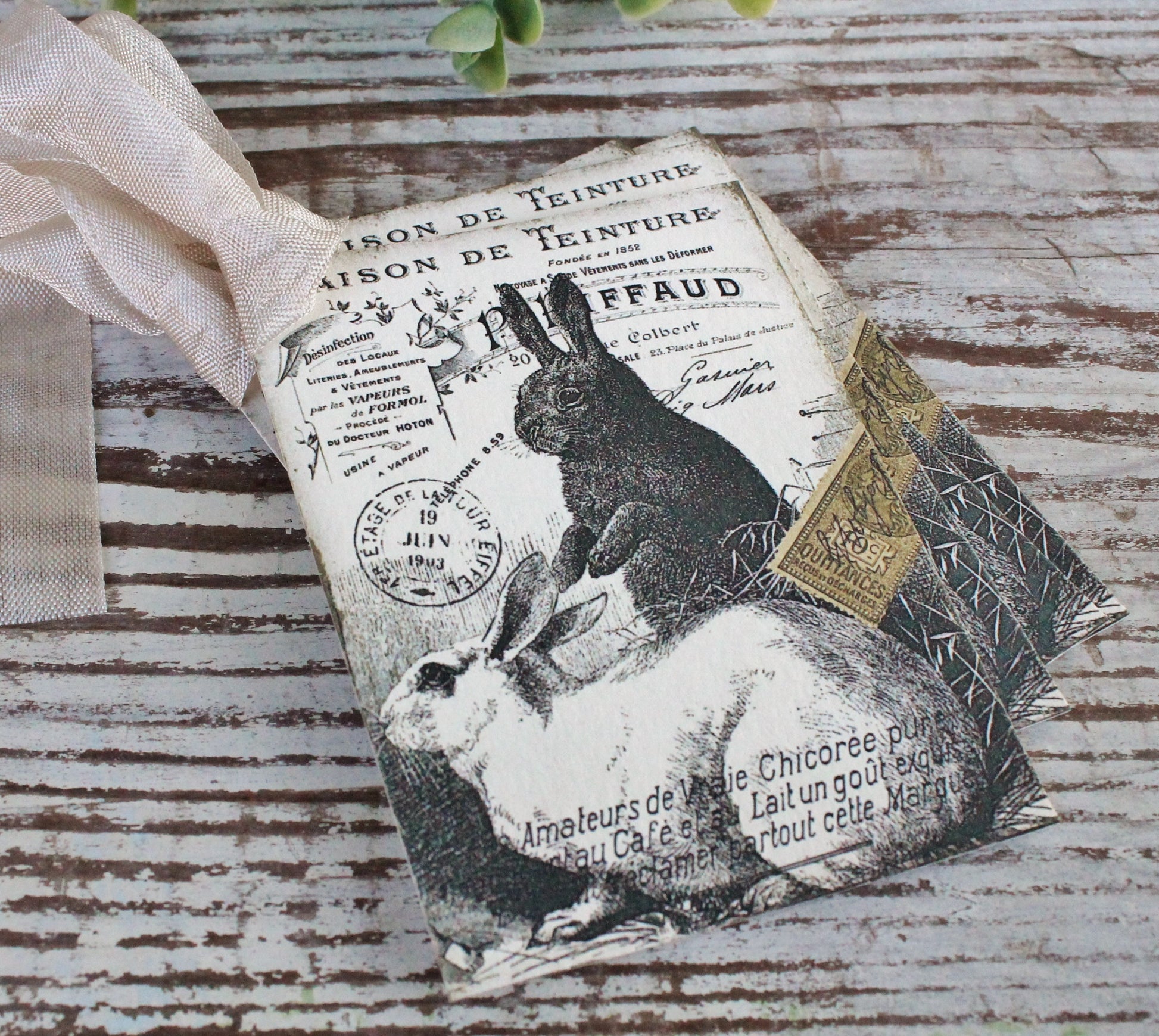 EASTER Vintage Gift Tags Post Card Rabbit Bunny French Farmhouse Decor Card Shabby SET OF 8