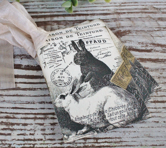 EASTER Vintage Gift Tags Post Card Rabbit Bunny French Farmhouse Decor Card Shabby SET OF 8