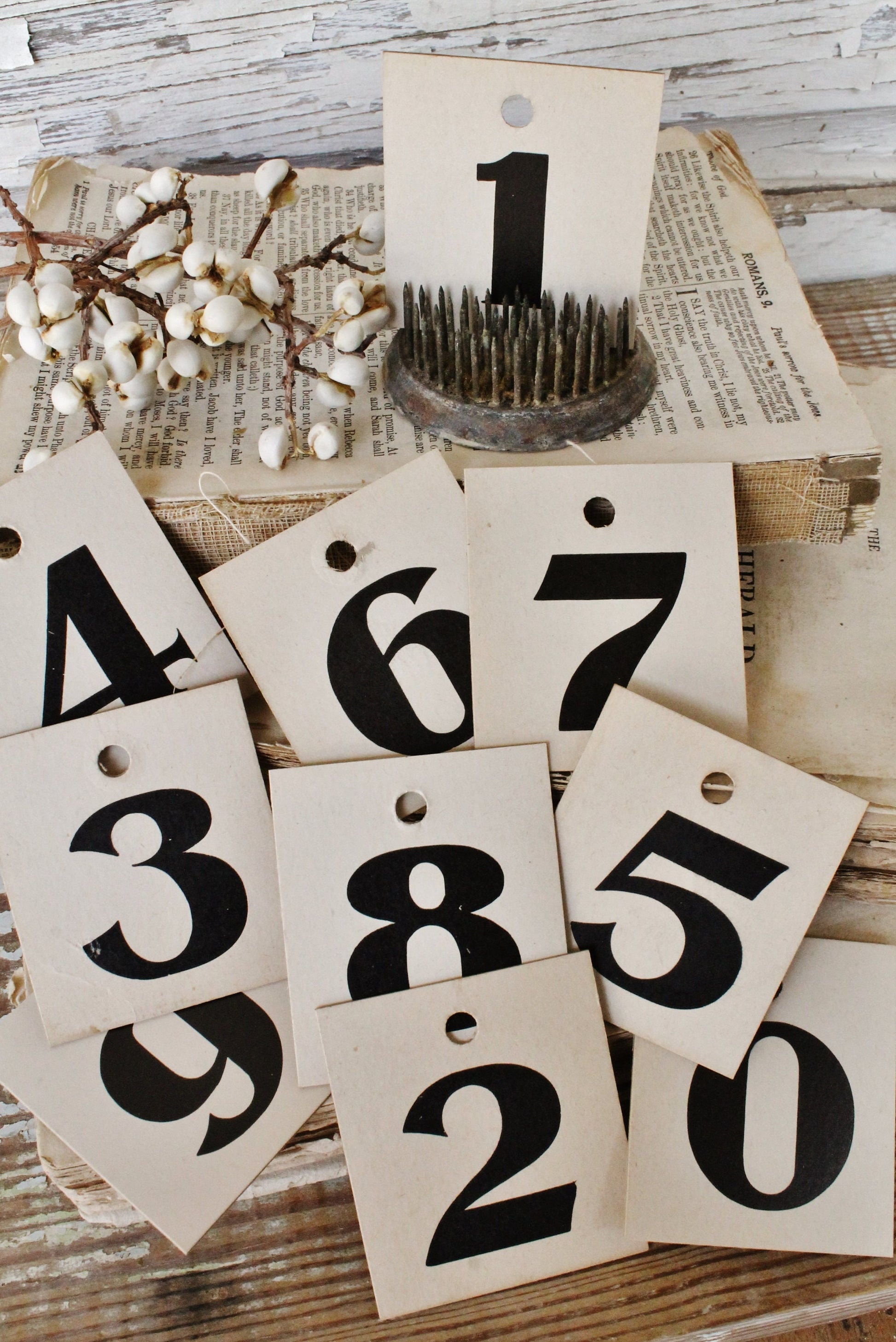 Vintage Number Card Coat Check Store Hotel Sign Farmhouse Decor Cardboard Black Price Tag
