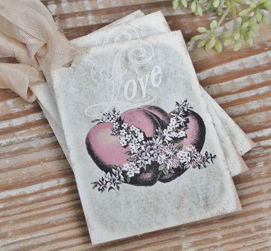 Valentine Vintage Gift Tags LOVE Hearts French Roses Farmhouse Decor Card Shabby