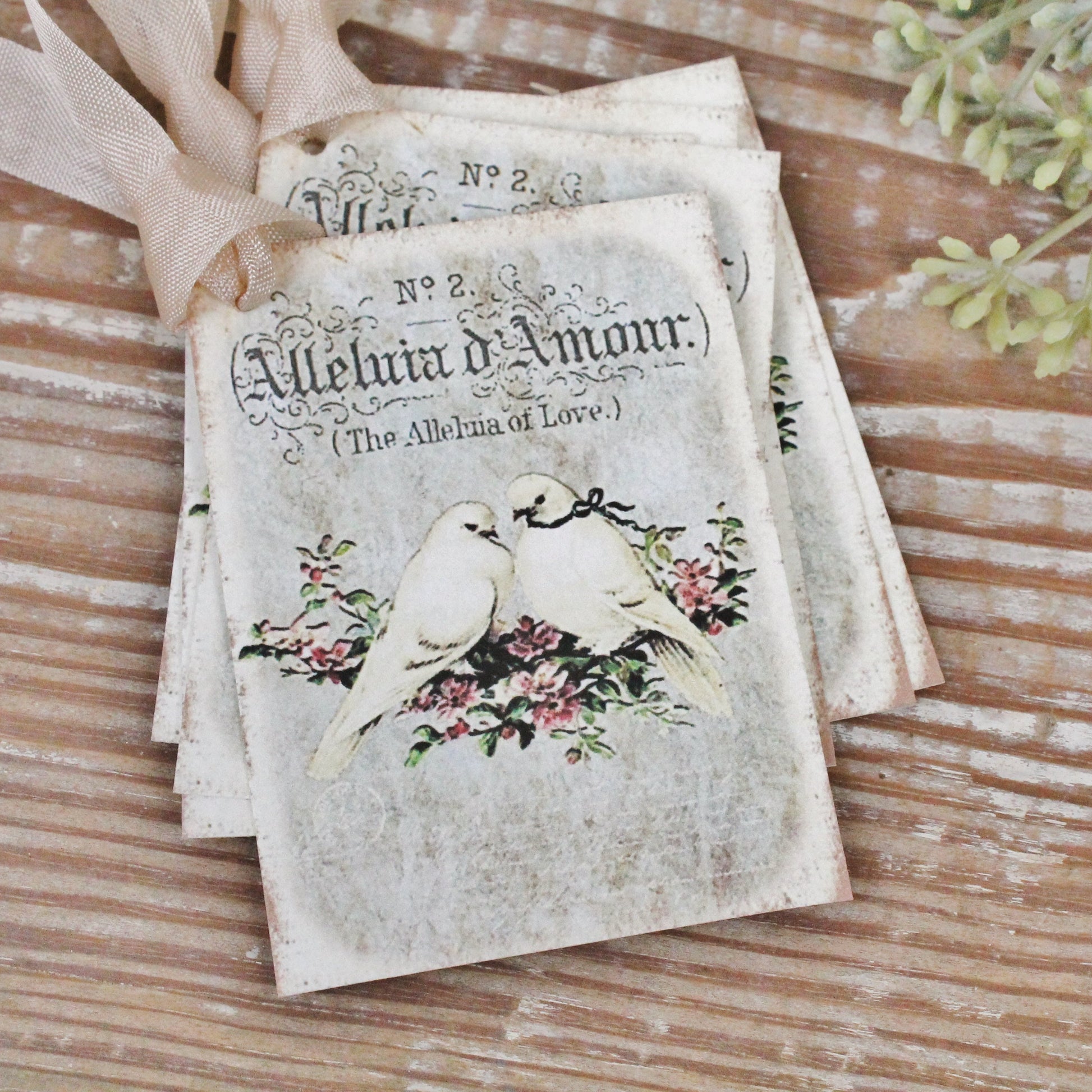 Valentine Vintage Gift Tags Amour BIRDS DOVES French Roses Farmhouse Decor Card Shabby