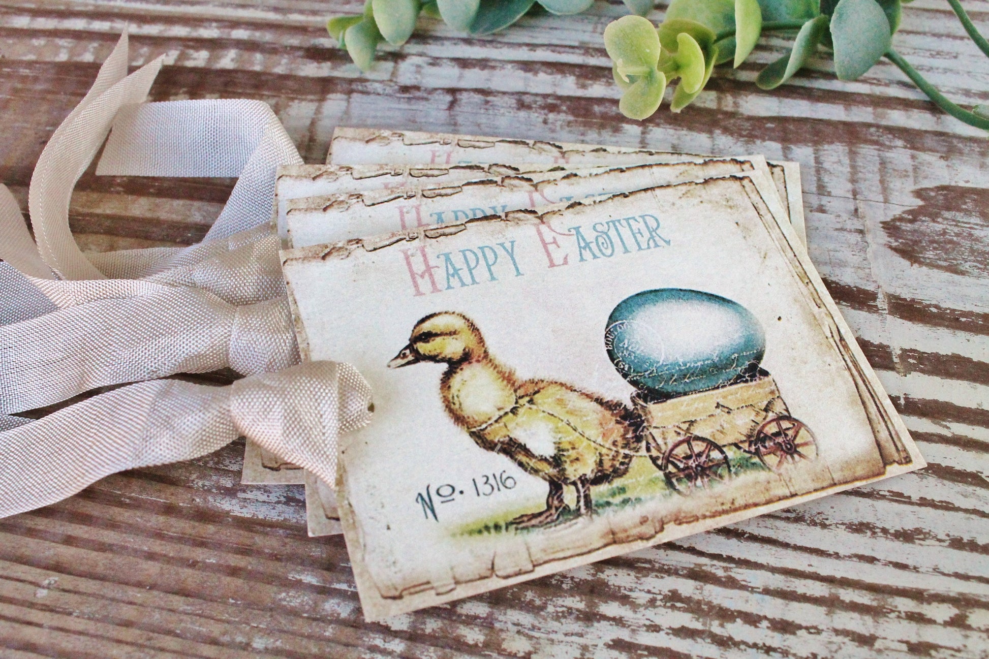 EASTER Vintage Gift Tags Happy Easter Chick Eggs French Farmhouse Decor Card Shabby