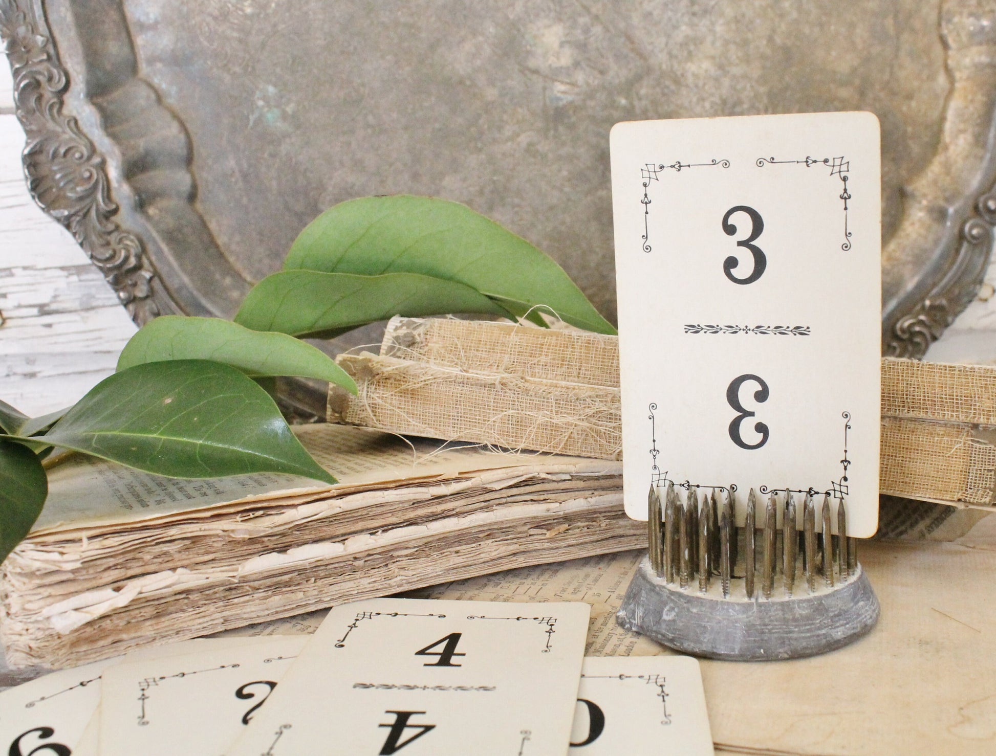 Antique Flinch Number Card Game Farmhouse Decor Fixer Upper Style Cardboard Black Number BLUE Back