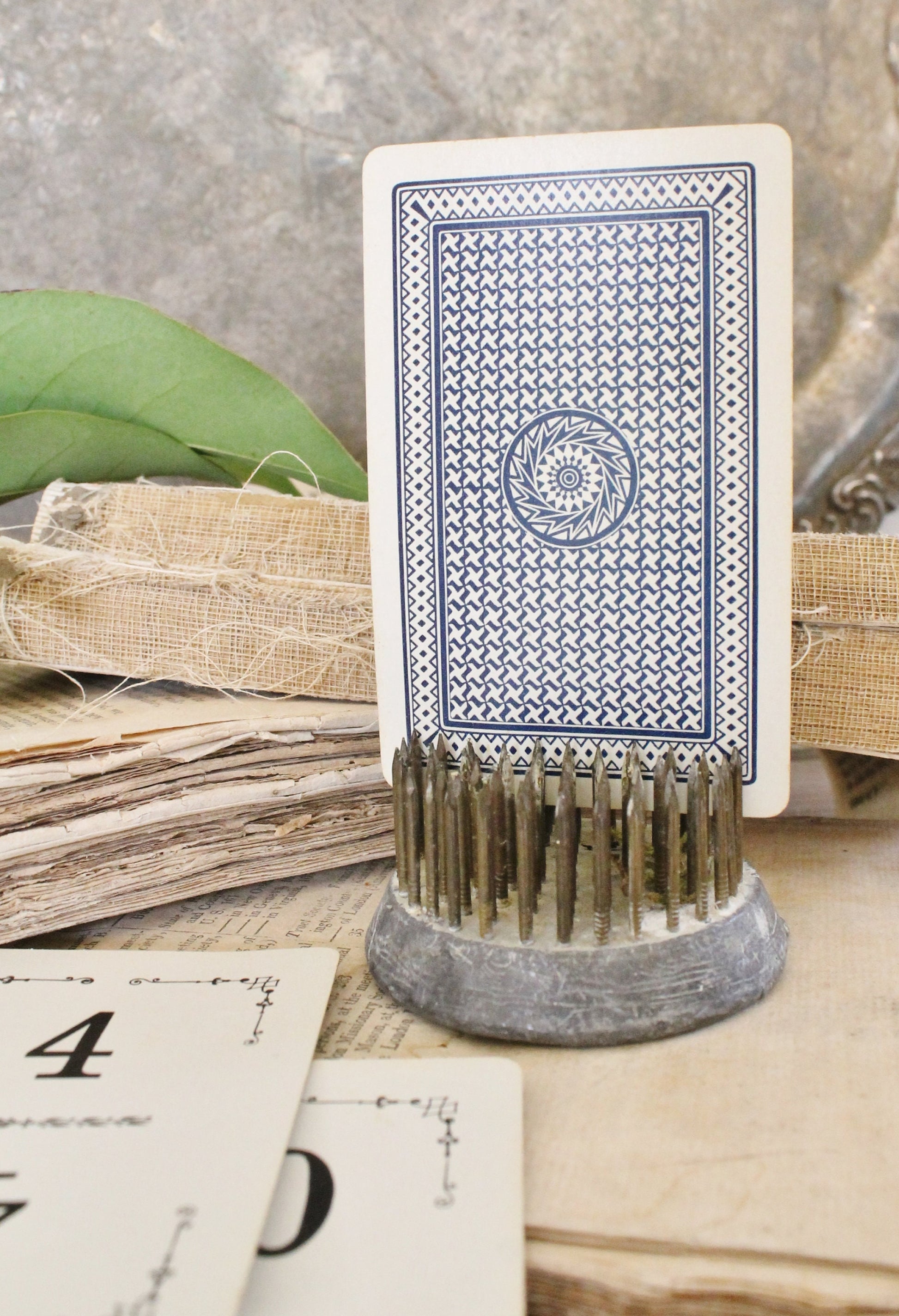 Antique Flinch Number Card Game Farmhouse Decor Fixer Upper Style Cardboard Black Number BLUE Back