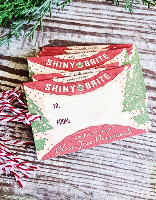 Christmas Gift Tags Vintage SHINY BRITE Farmhouse Decor Gift Wrap Tree Ornament Label Retro
