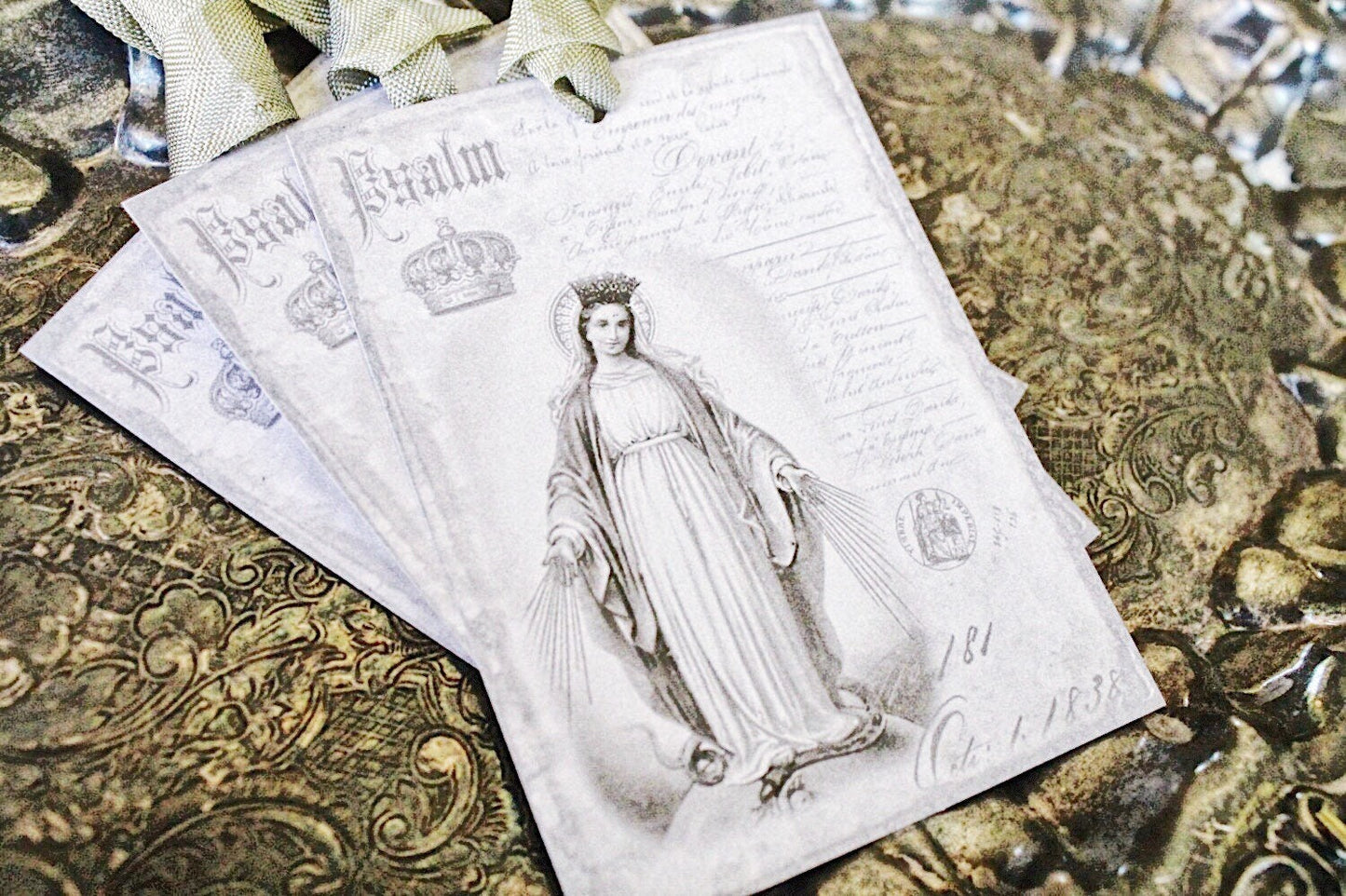 Mary Gift Tags MADONNA Gift Tags Virgin Mother Farmhouse Decor French Prayer Card Religious Easter Christian Catholic