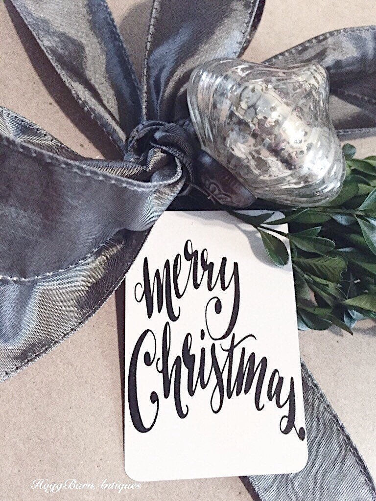 Calligraphy Christmas Gift Tags MERRY CHRISTMAS Hand Lettered Farmhouse Christmas Decor Card French Shabby Gift Wrap