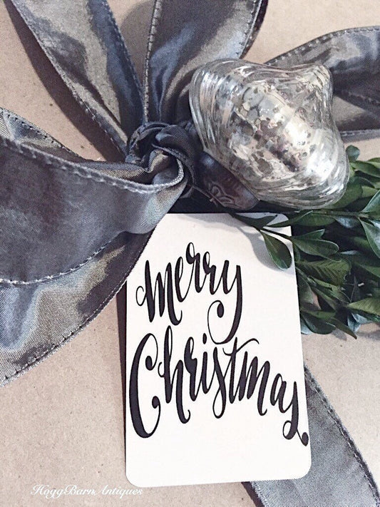 Calligraphy Christmas Gift Tags MERRY CHRISTMAS Hand Lettered Farmhouse Christmas Decor Card French Shabby Gift Wrap