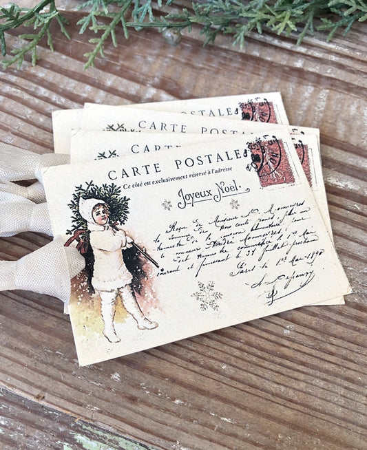 CHERUB Christmas Gift Tags Vintage POST CARD Farmhouse Decor Card French Shabby Gift Wrap Christmas Tree Ornament Primitive Christmas