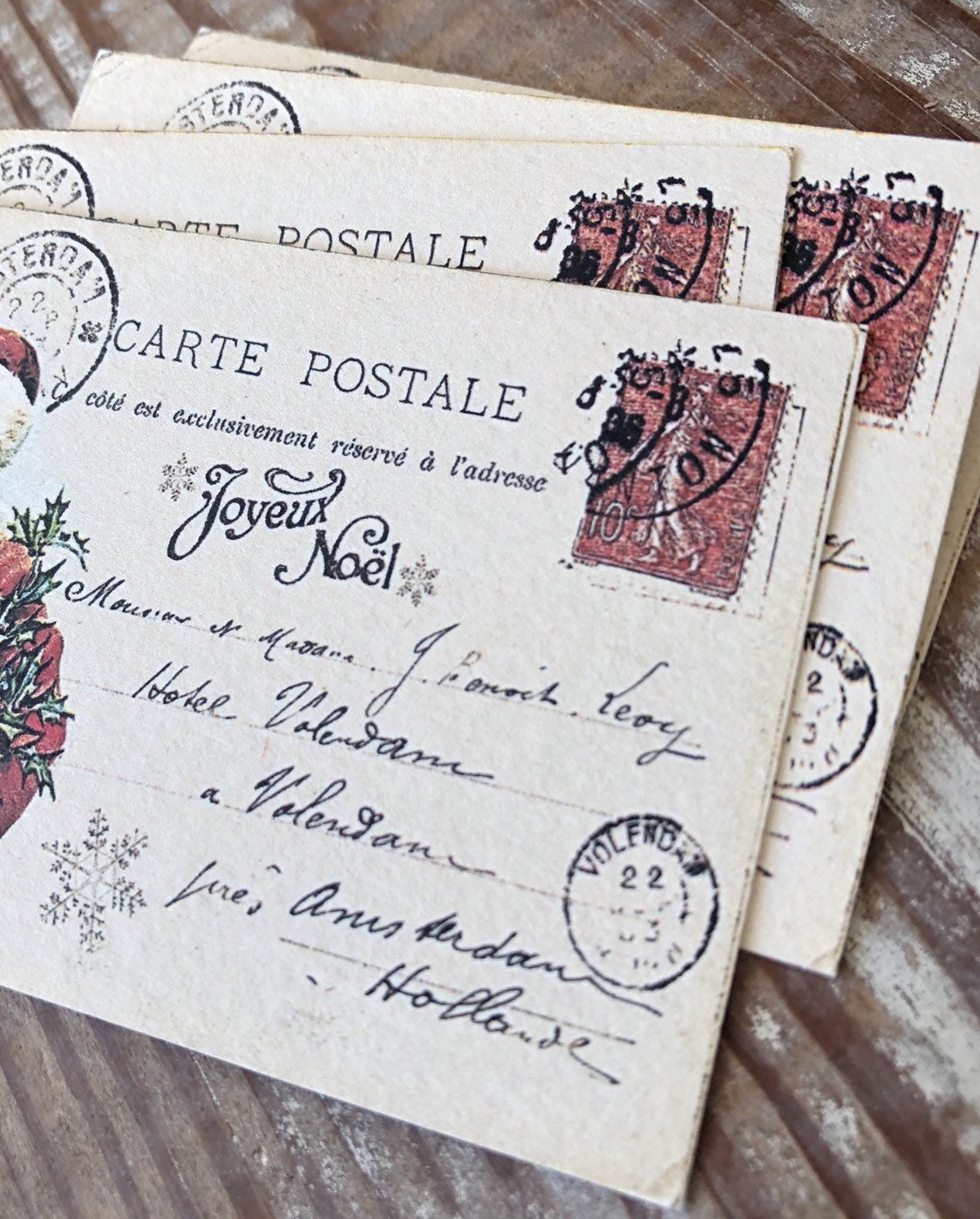 SANTA Christmas Gift Tags Vintage POST CARD Farmhouse Decor Card French Shabby Gift Wrap Christmas Tree Ornament