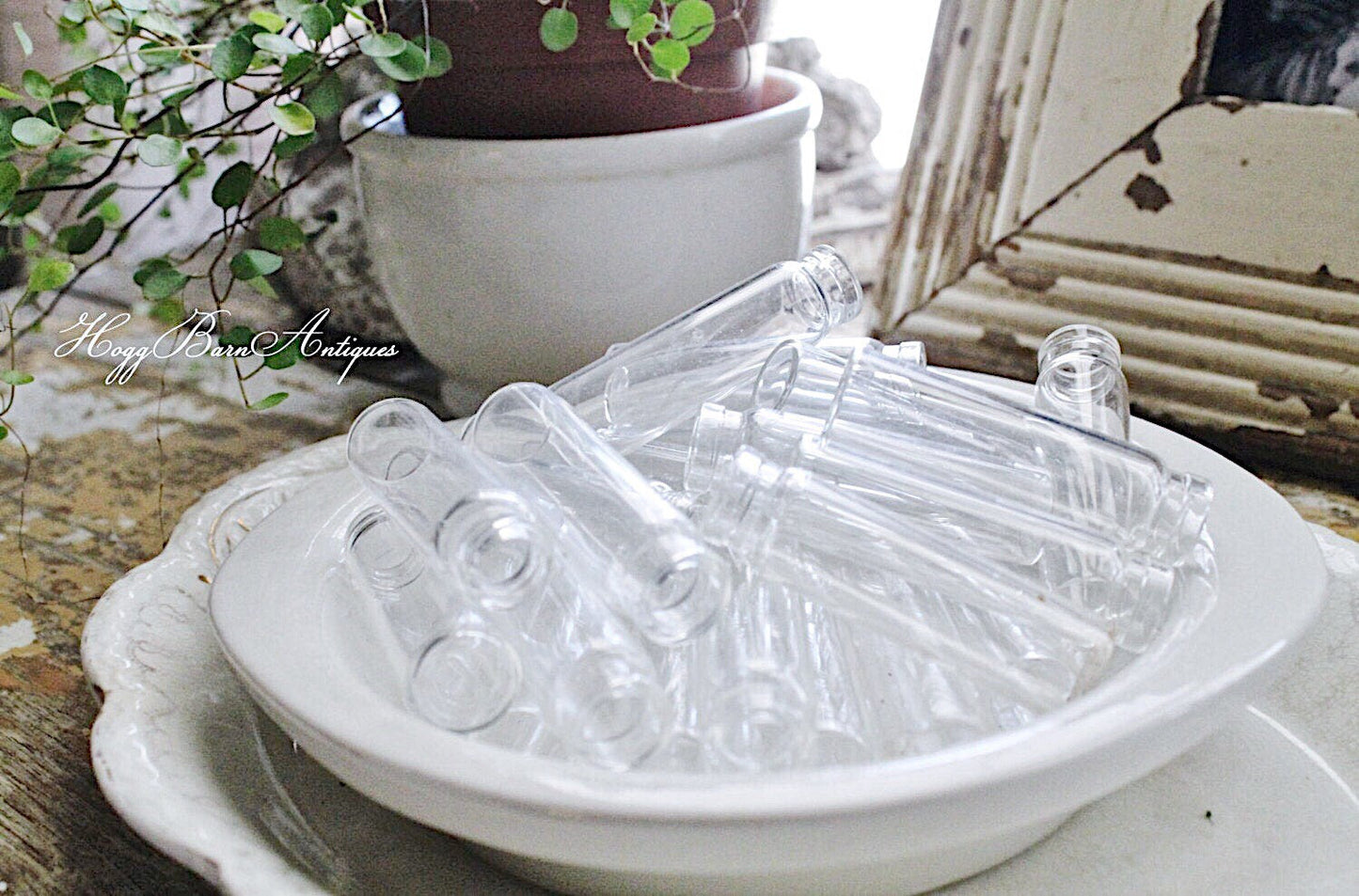Vintage Glass Vial Bottles SET of 3 French Bud Vase Farmhouse Garden Decor Clear Craft Supplies
