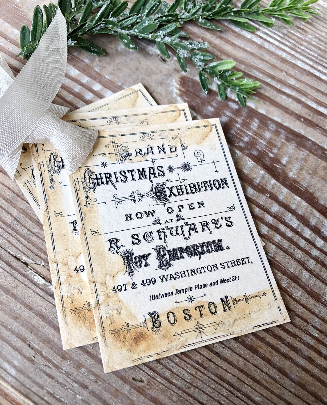 Christmas Vintage Gift Tags CHRISTMAS EXHIBITION Toy Sheet Music Book Farmhouse Christmas Decor Card French Shabby Gift Wrap Aged