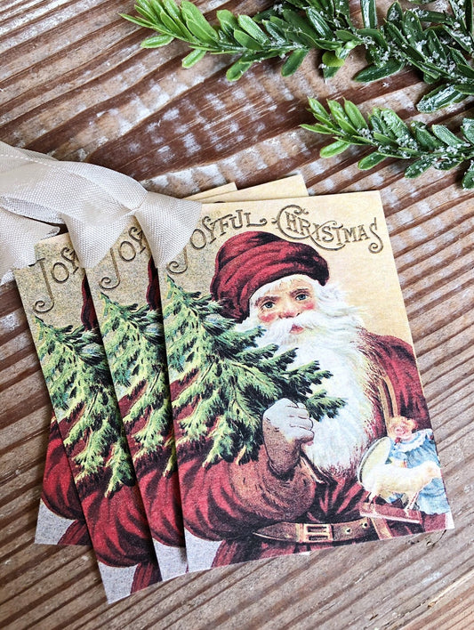 Christmas Gift Tags Vintage SANTA CLAUS Joyful Christmas Card Farmhouse Christmas Decor French Shabby Chic Gift Wrap Primitive