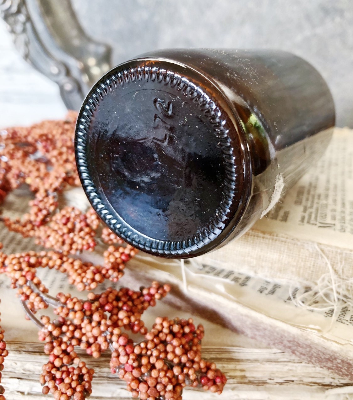 Antique Amber Glass Bottle Brown Glass Apothecary Pharmacy Fall Farmhouse Decor Industrial Decor Salvage