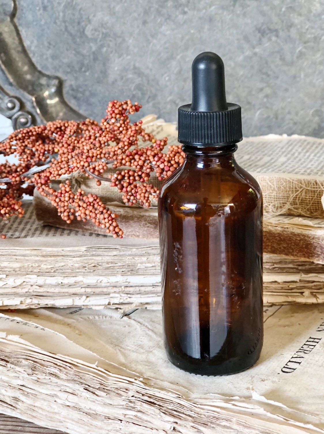 Antique Amber Glass Bottle Brown Glass Apothecary Pharmacy Fall Farmhouse Decor Industrial Decor Salvage Eye Dropper