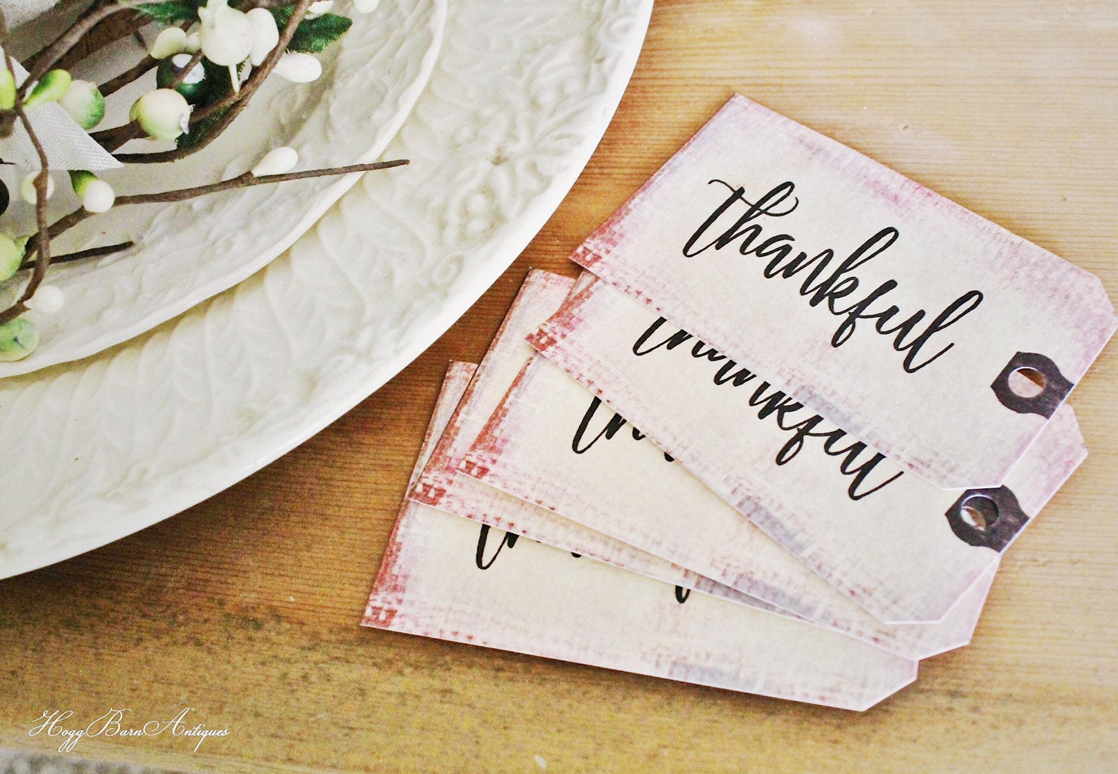 THANKFUL Gift Tags Thanksgiving Place Card Napkin Ring Name Card Hand Lettered Calligraphy Farmhouse Thanksgiving Fall Decor Tablescape