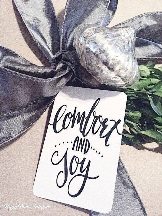 COMFORT AND JOY Gift Tag Calligraphy Christmas Gift Tags Hand Lettered Farmhouse Christmas Decor Card French Shabby Gift Wrap