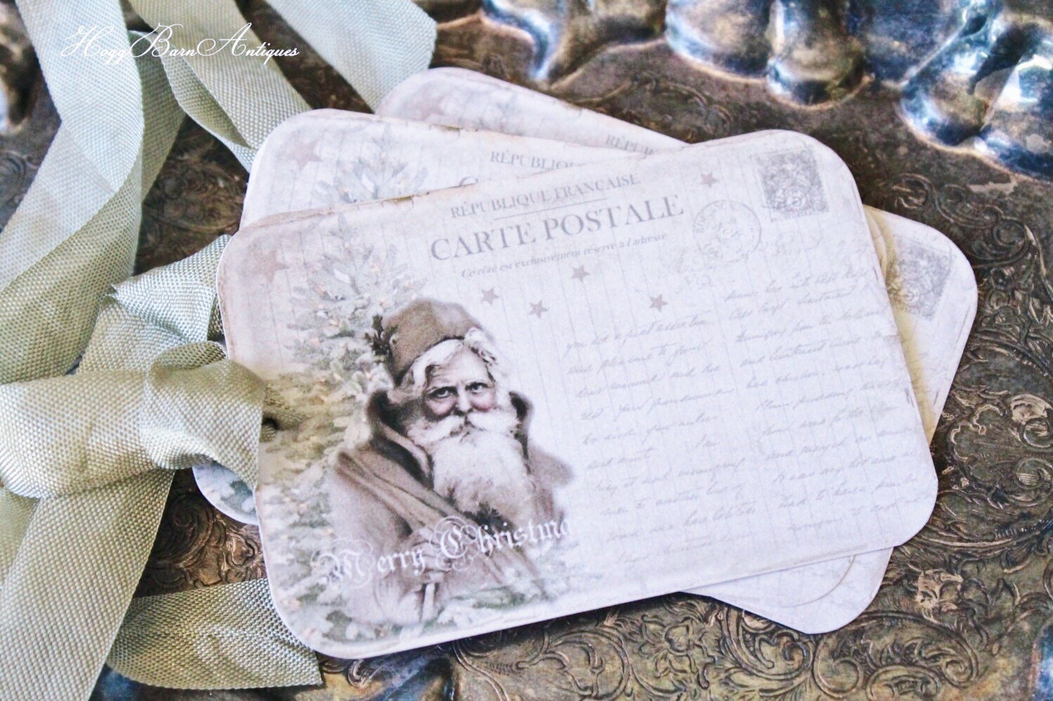 SANTA Christmas Gift Tags Vintage Old Santa POST CARD Farmhouse Decor Card French Shabby Gift Wrap Father Christmas