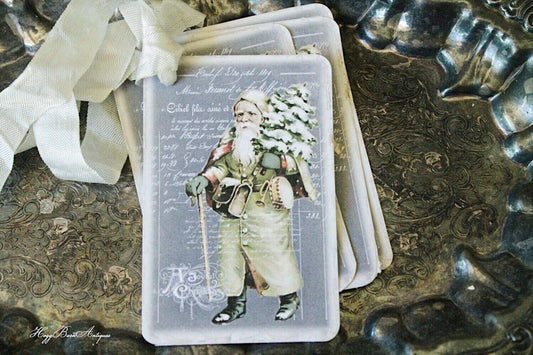 Christmas Vintage Gift Tags SANTA Chalk Tree Farmhouse Decor Card French Shabby Gift Wrap