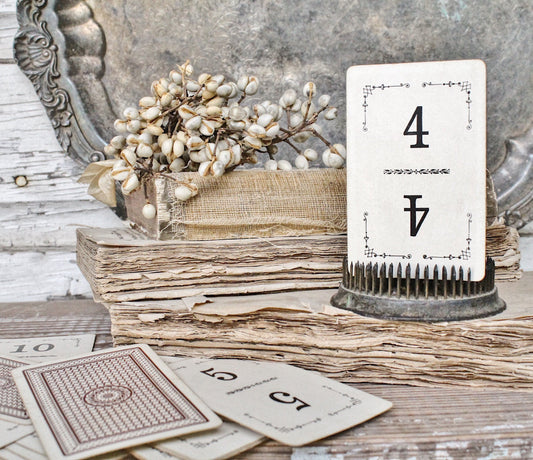 Antique Flinch Number Card Game Farmhouse Decor Fixer Upper Style Cardboard Black Number BROWN Back