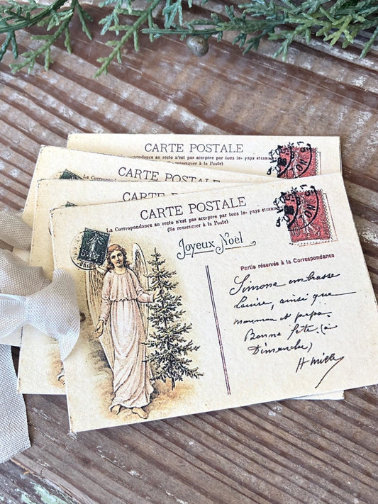 ANGEL Christmas Gift Tags Vintage POST CARD Farmhouse Decor Card French Shabby Gift Wrap Christmas Tree Ornament