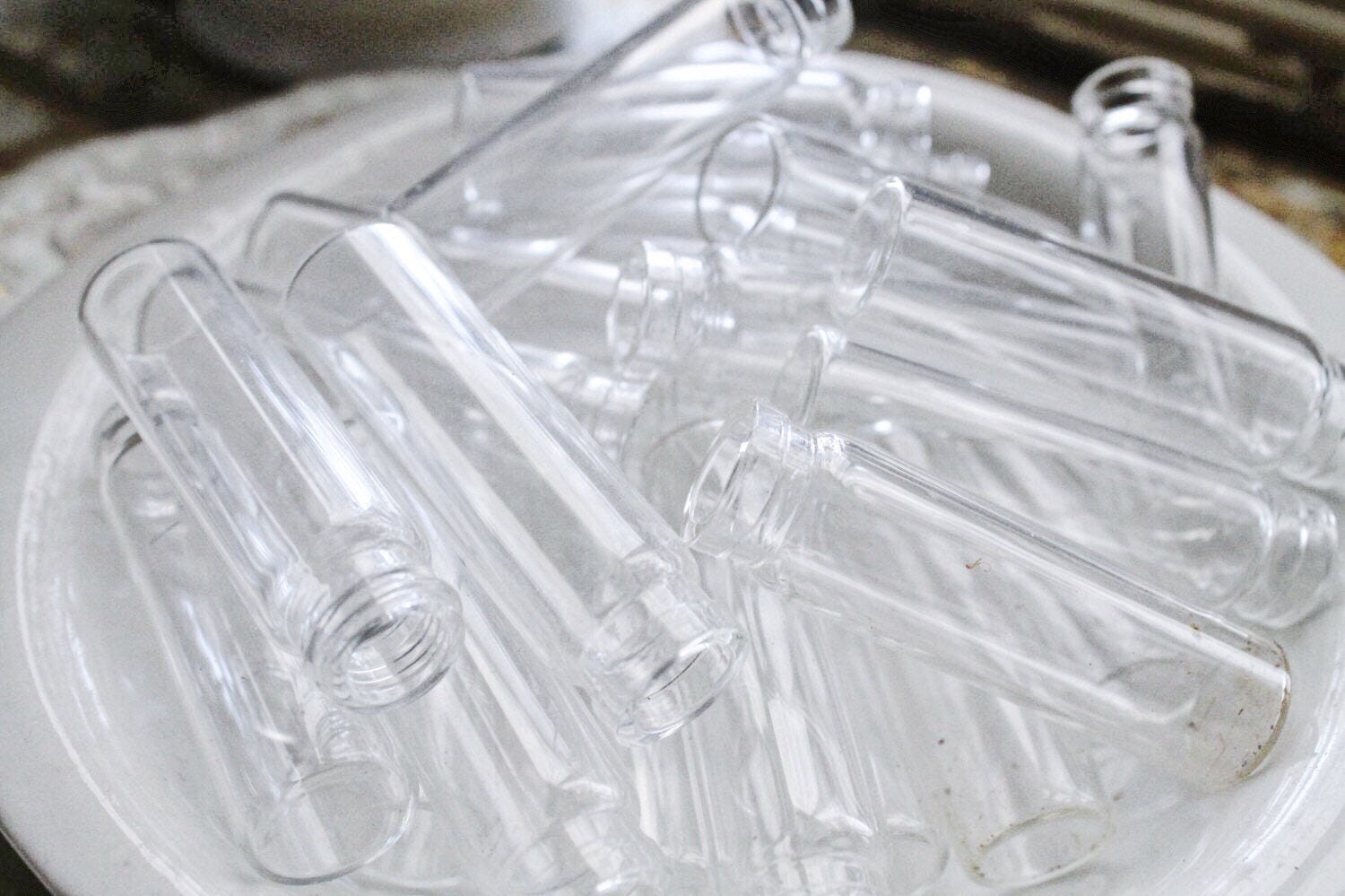 Vintage Glass Vial Bottles SET of 3 French Bud Vase Farmhouse Garden Decor Clear Craft Supplies