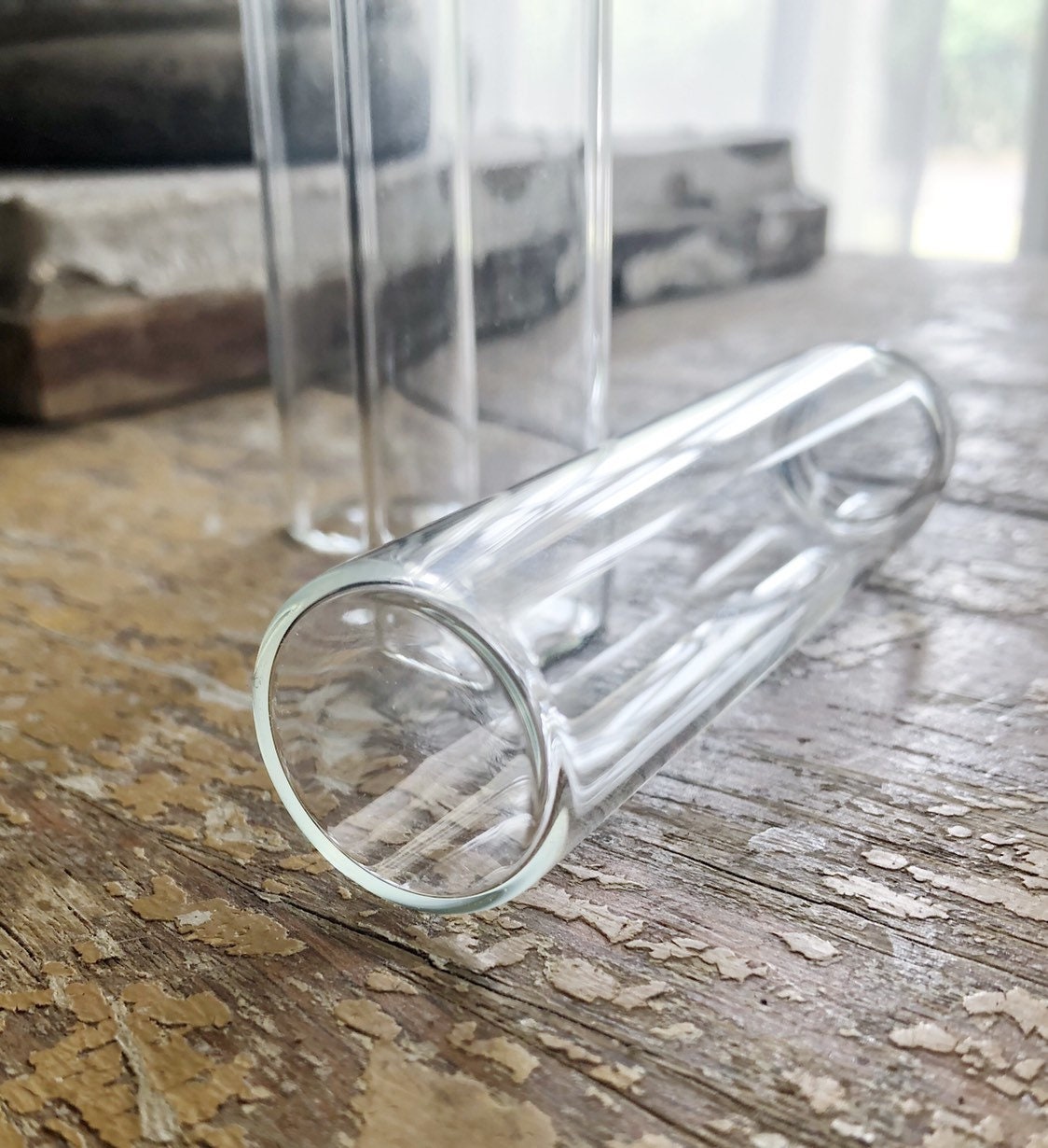 Vintage Glass Vial Bottles SET of 3 French Bud Vase Farmhouse Garden Decor Clear Craft Supplies