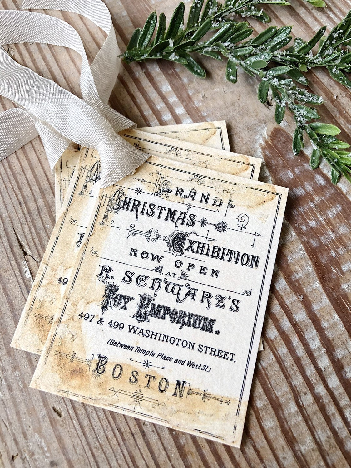 Christmas Vintage Gift Tags CHRISTMAS EXHIBITION Toy Sheet Music Book Farmhouse Christmas Decor Card French Shabby Gift Wrap Aged