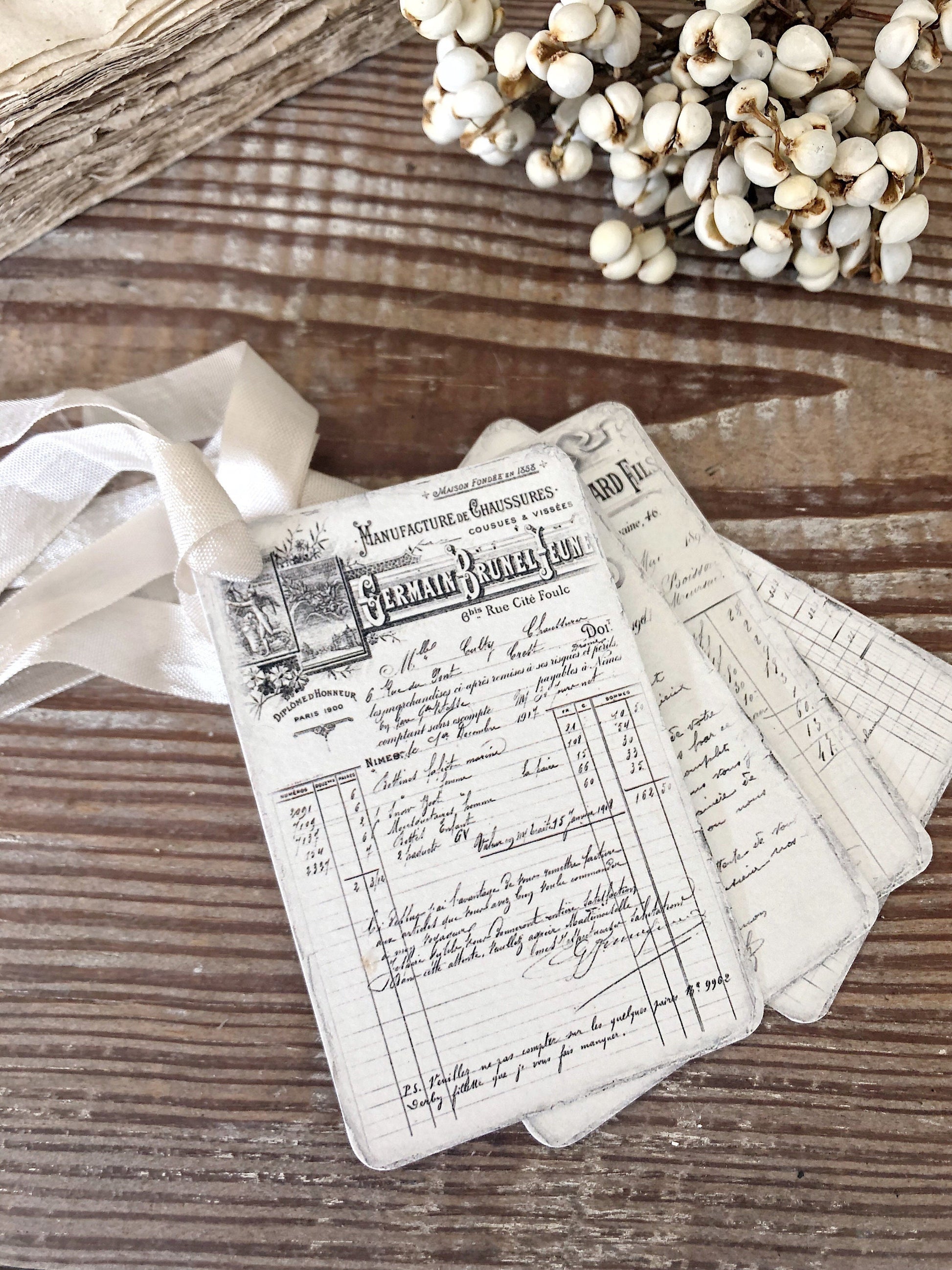 French Receipt Gift Tags Vintage SALON Ledger Gift Tags Card French Writing Typography Shabby Farmhouse Decor