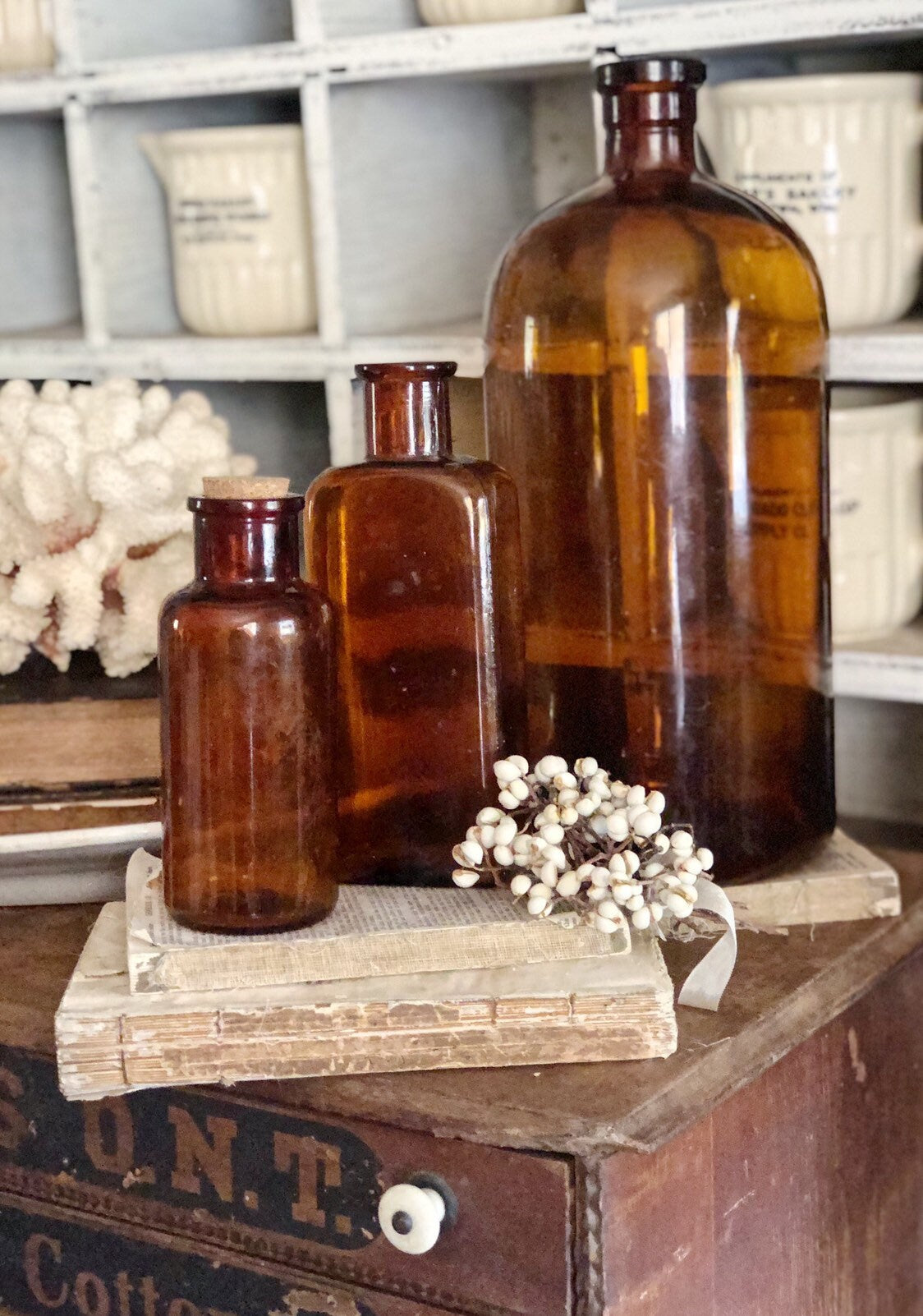 Antique Amber Glass Bottle Brown Glass Apothecary Pharmacy Fall Farmhouse Decor Industrial Decor Salvage Eye Dropper
